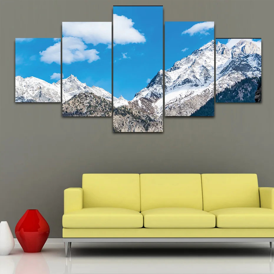 

Blue sky mountains landscape Wall Art HD Print Paintings Modular Posters Pictures Canvas 5 Panels Modern Home Decor art murals