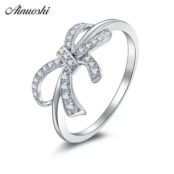 

AINUOSHI 925 Sterling Silver Wedding Bridal Knot Rings Engagement Anniversary Lady Bow Tie Rings Party Silver Lover Jewelry Gift