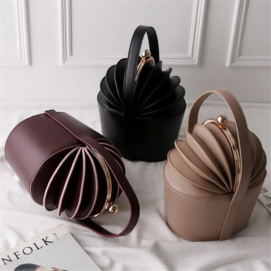 

New Vintage Luxury Genuine Leather Catwalk Basket bucket Handbag Lady Cowhide Quality personalized banquet Wedding Bag