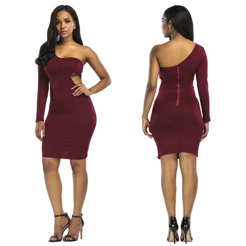 Bodycon Sheath Dress Black Long Sleeve Party Dresses Women Back Zipper