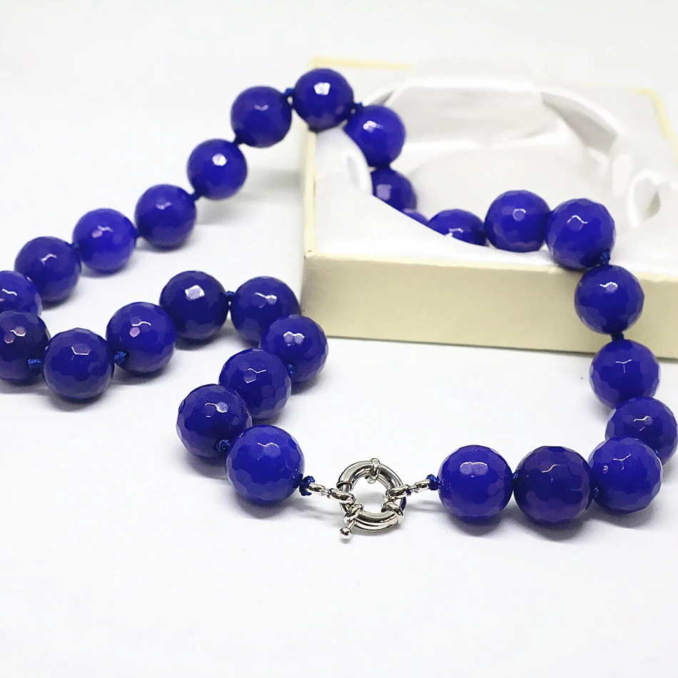 Free shipping blue lapis lazuli jade jasper faceted round beads 14mm pretty women fashion chain necklace jewelry 18inch B1504