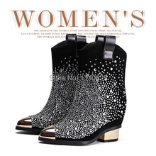 Free shipping autumn and winter fashion leather increased in Martin boots, Tip sleeve Diamond Black Mid-Calf women’s Boots