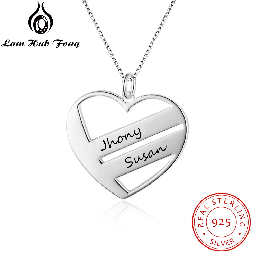 

925 Sterling Silver Necklaces Lovers Pendants DIY Engrave 2 Name Heart Necklaces Valentine's Day Anniversary Trendy Gift