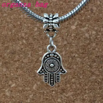 

100pcs/lot Zinc alloy Hamsa Hand Charm Big Hole Dangle European Beads Fit Charm Bracelet Jewelry DIY 12.2x31mm A-377a