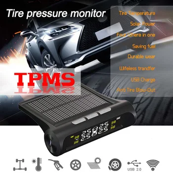 

Car TPMS Tire Pressure Monitoring System Solar Charging HD Digital LCD Display Auto Alarm System Wireless With 4 Sensor Styling