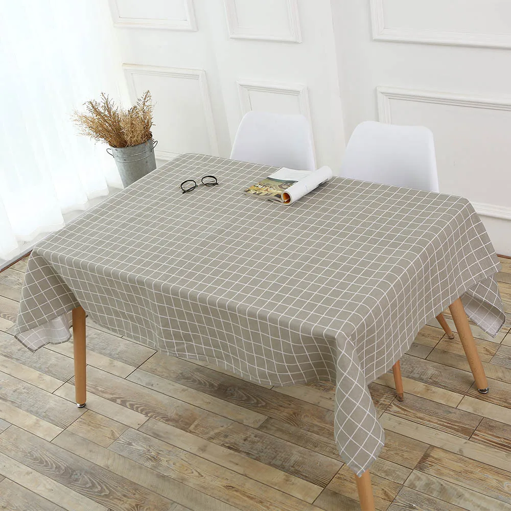 Wholesale Lattice Grain Tablecloth Cotton Linen Rustic Rectangle