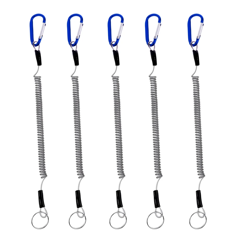 5pcs Pack Fishing Lanyards Boating Fishing Ropes Secure Pliers Lip Grips Camping Carabiner Secure Lock Fish Tools Accessories