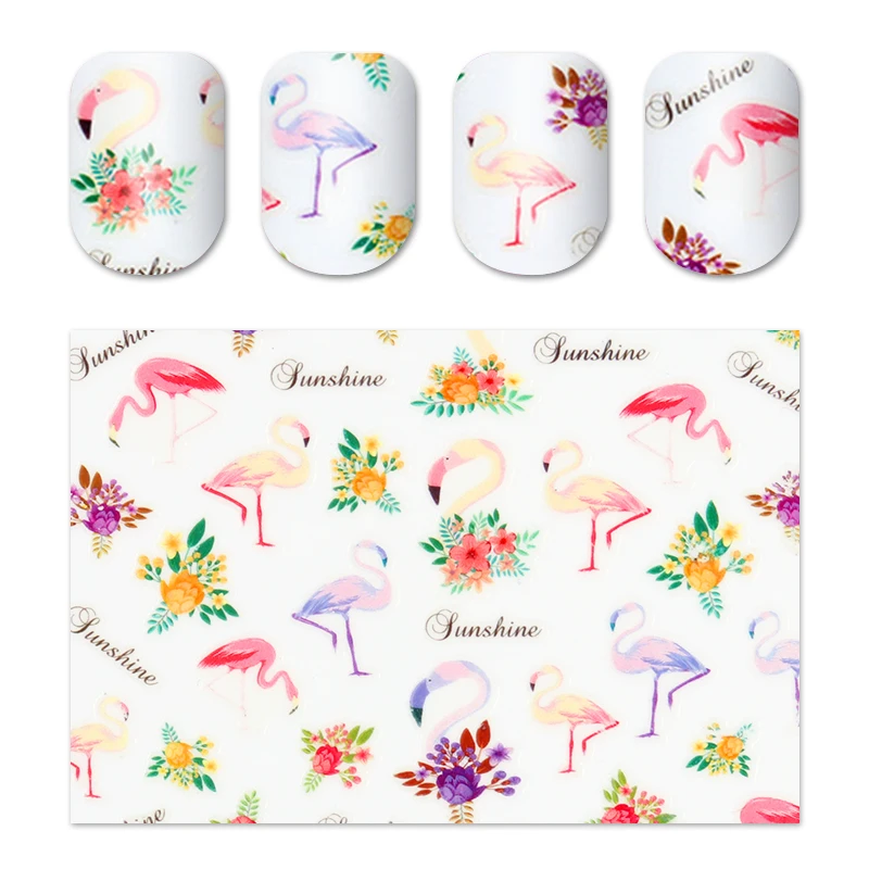 

Flamingo Flower Pattern Adhesive 3D Nail Sticker Waterproof Ultra-thin Decal Colorful Nail Art Sticker