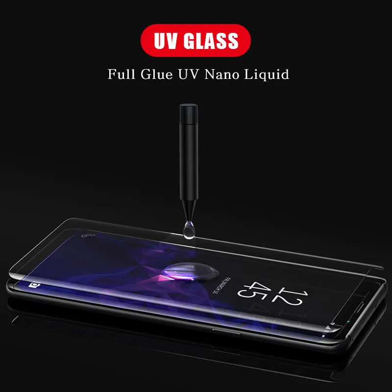 Закаленное стекло для samsung galaxy S10 e Note 9 s8 s9 Plus S7 edge с полным клеем УФ нано жидкое