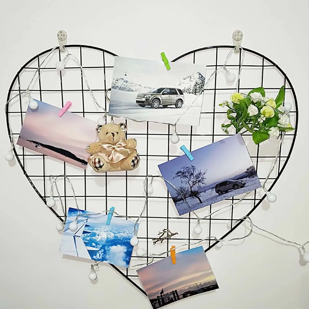 Металлическая настенная сетка в форме сердца, подвесная фоторамка для спальни, гостиной, железная многорамная стойка для хранения фотографий, домашний декор "сделай сам"