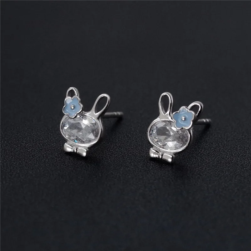 cute rabbit drop glaze CZ earring 100% 925 Sterling silver Jewelry fashion Hypoallergenic Stud earrings for women gift