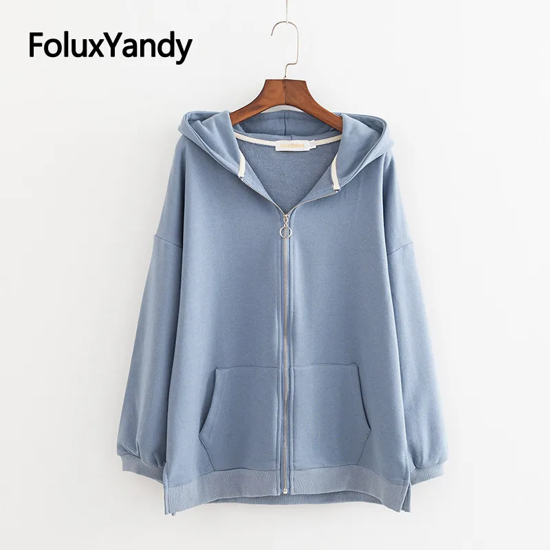 

3 Colors Casual Hoodies Women Sweatshirt Plus Size XXXL 4XL Loose Zip-up Long Sleeve Hoodie KKFY3264