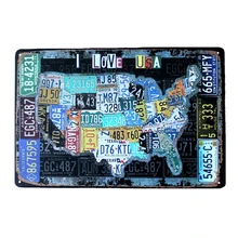 Автомобильные тарелки в стиле кантри, шоссе 66 США, карта, винтажная жестяная вывеска, бар, паб, домашний гараж, Настенный декор, ретро металл, художественный плакат, табличка 30x20 см, A881