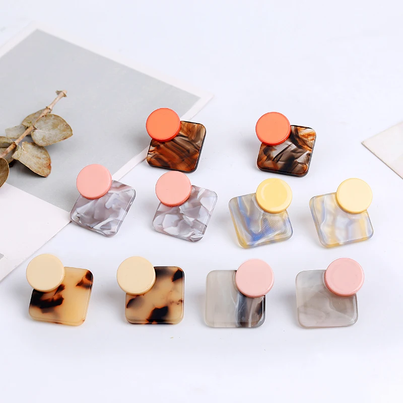 

Minimalist Jewelry Fashion Square Geometric Resin Drop Earrings For Women Bohemian Round Acrylic Earring Girls Gifts Brincos