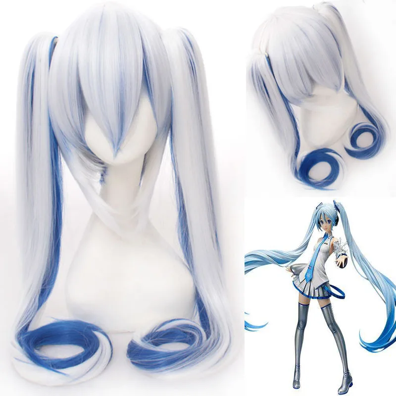 

High Quality Anime VOCALOID Cosplay Wig Hatsune Miku Costume Wigs Halloween party Hair miku white mixed blue wig and wig cap