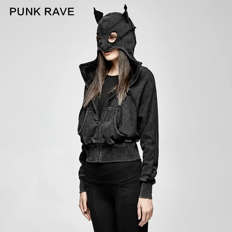 Панк RAVE Новинки для женщин модные панк рок куртка Готический черный Bat Свободная