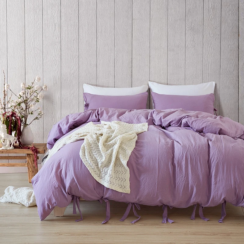 

Simple Purple Duvet Cover Set Polyester Lacing Twin Queen King Pillowcase Bed Covers Solid Color Reactive Printing Bedding Sets