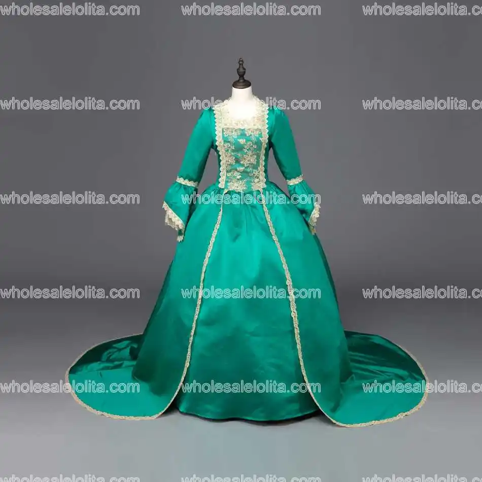 Зеленые платья Marie Antoinette Renaissance бальное платье со шлейфом Театральный Костюм|gown