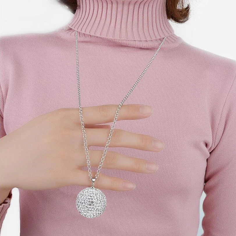 Sweater Necklaces For Women Large Silver Plated Rhinestone Crystal
