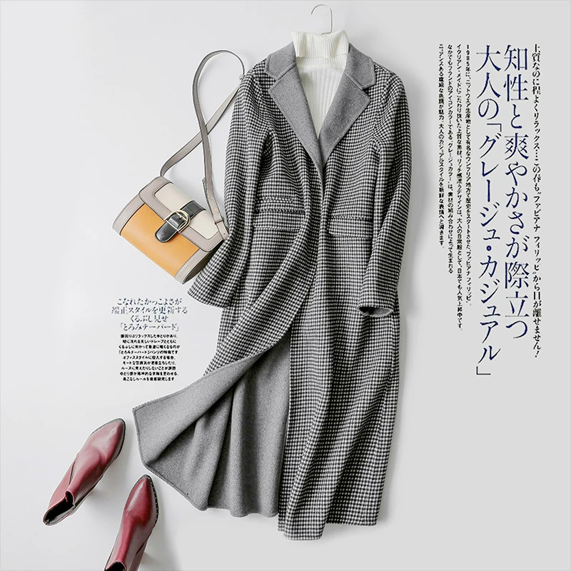 Long Manteaux Femmes Manteau Casacos Gris De Style Laine Mode D'hiver Femelle Z366 Nouveau Col dwon Plaid Turn Angleterre Veste qxYw8tcS