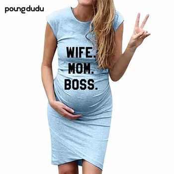 

Poung dudu maternity pregnant women dress round neck short-sleeved striped dress maternity dress 2019 Amazon explosions