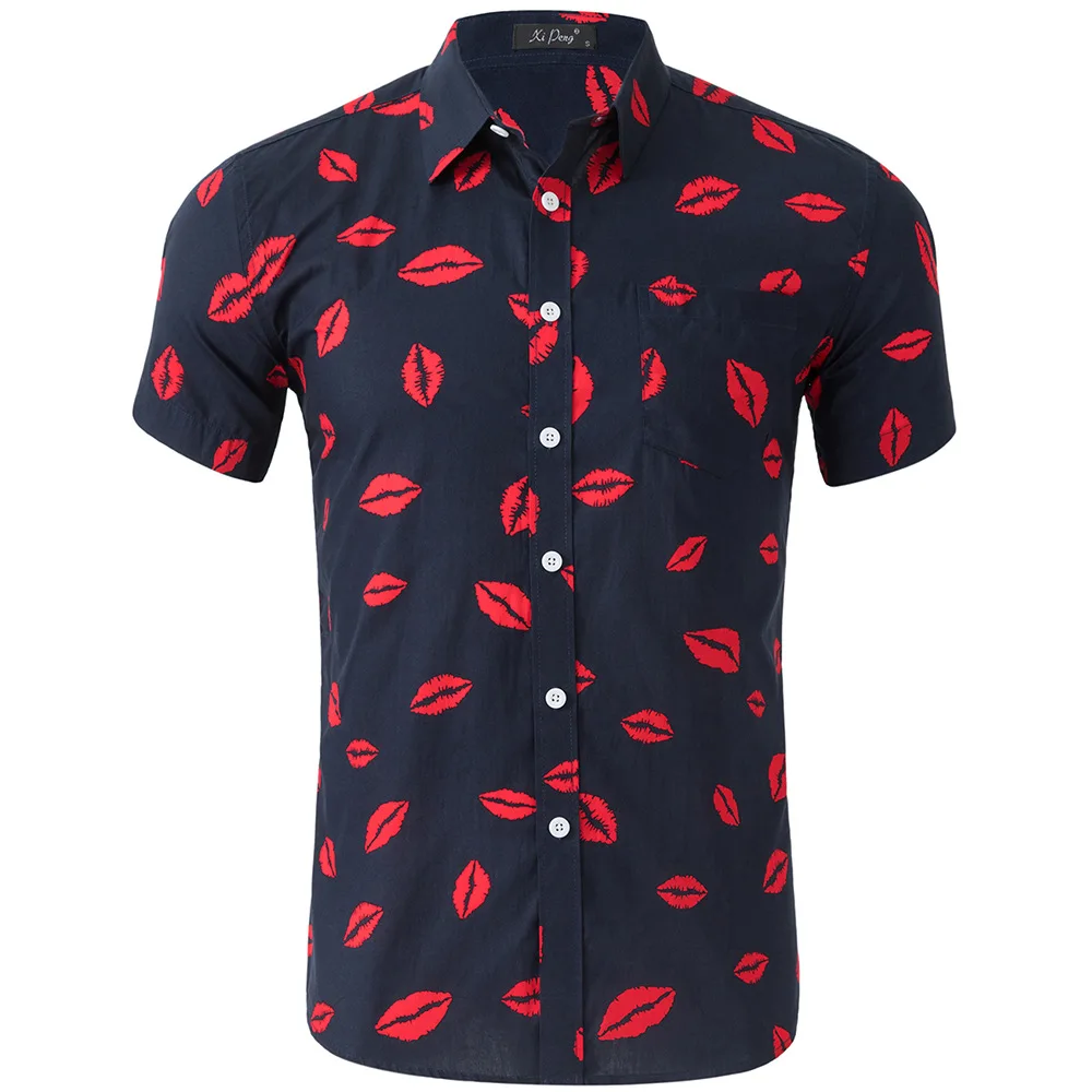 

2019 Summer New Men Graffiti Print Shirt Casual Turn-down Collar Short Sleeves Shirt Polka Dot Shirt Mens Clothing Trend