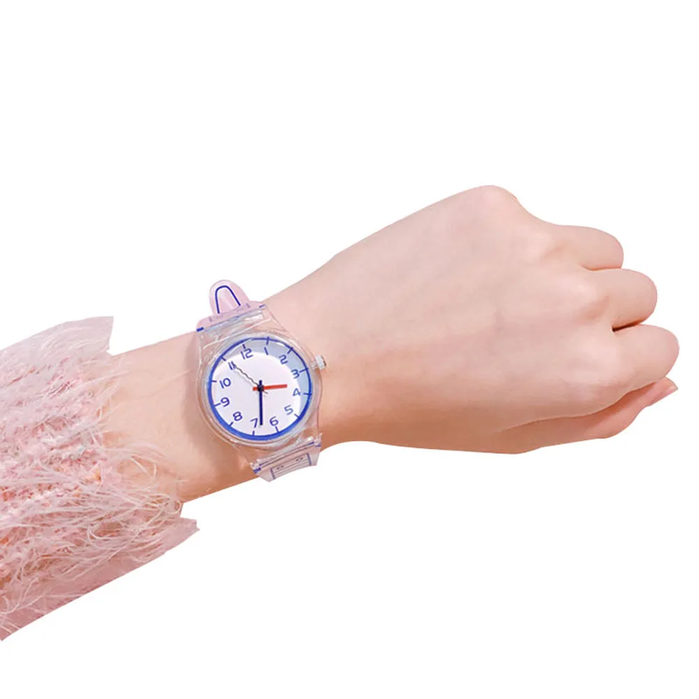 Relogio masculino женские часы прозрачный силиконовый ремешок наручные часы желе комикс Стиль Кварцевые повседневное часы TT@ 88 - Цвет: Синий