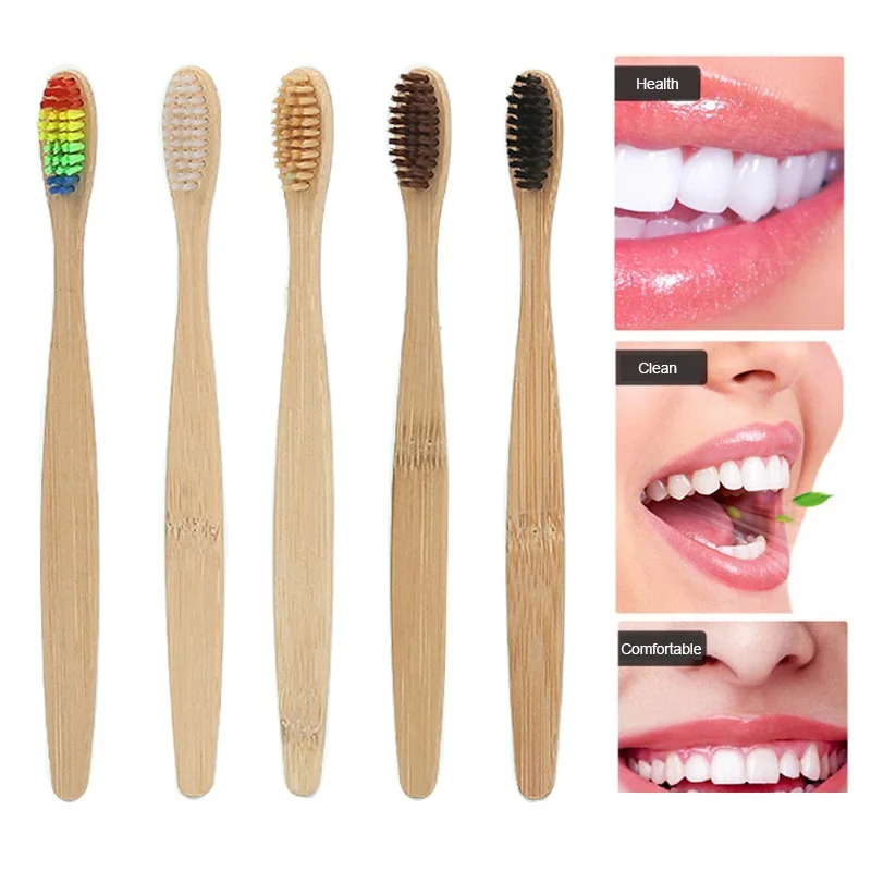 5 шт натурального чистого бамбука Зубная щётка Портативный мягкие волосы зубная щетка Экологичные кисти с деревянными ручками очистка