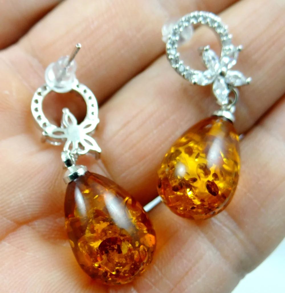 

Fashion Precious Modernist Multicolor Tear Drop golden honey pressed ambers Earring Women's Wedding Jewelry
