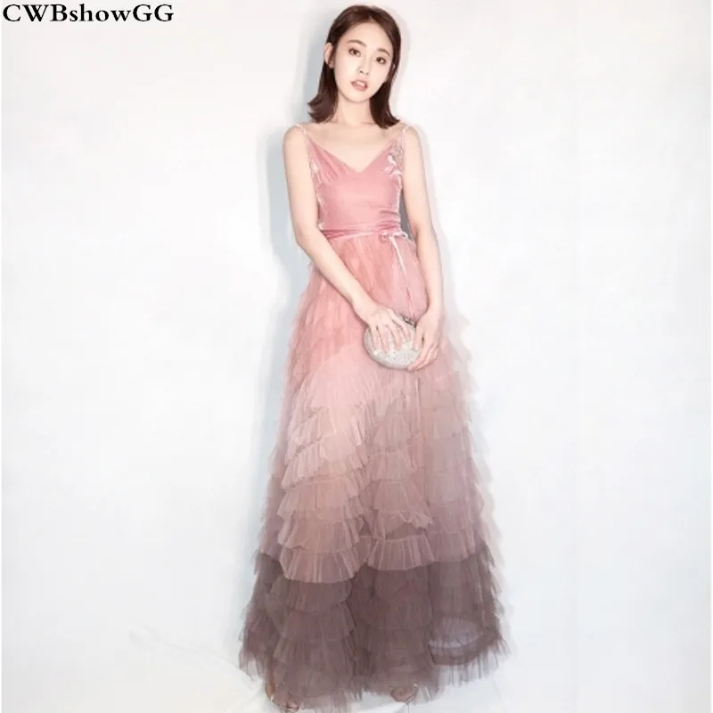 

CWBshowGG Star with the same spaghetti strap dress mesh velvet patchwork fairy beading sleeveless V-Neck party vestidos dress
