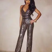 Новое поступление женские сексуальные комбинезоны с v-образным вырезом Модный комбинезон знаменитостей полная длина клубная ночная одежда