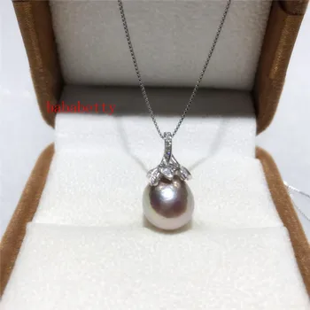 

New Natural Freshwater Pearl 12-13MM White Pink Purple Edison Pearl Tibetan Silver Pendant Necklace Zircon inlay