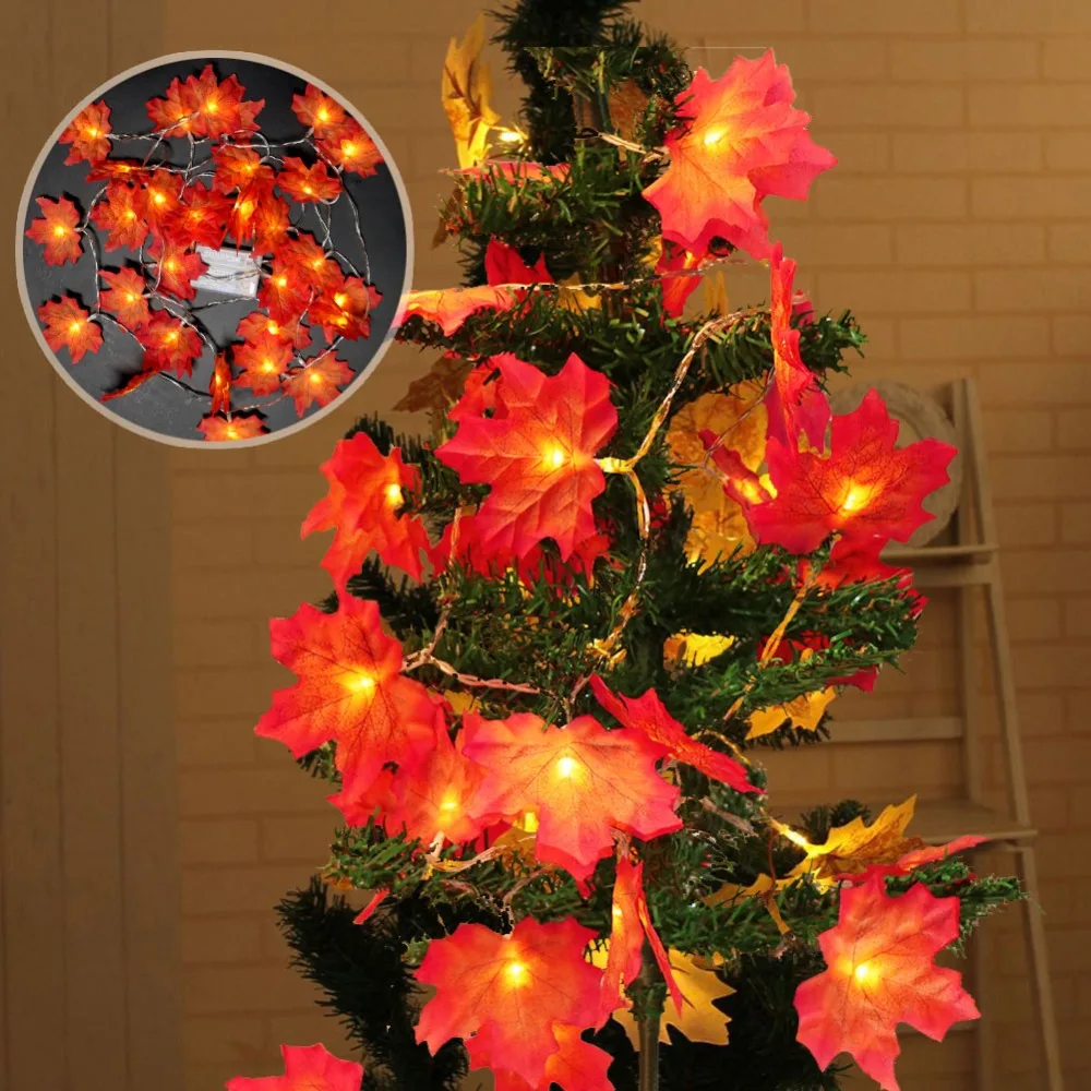 

OurWarm Maple Leaf LED String Lights AA Battery Fariy Holiday Light String LED Xmas Tree Wedding Event Garland Leaf Decoration