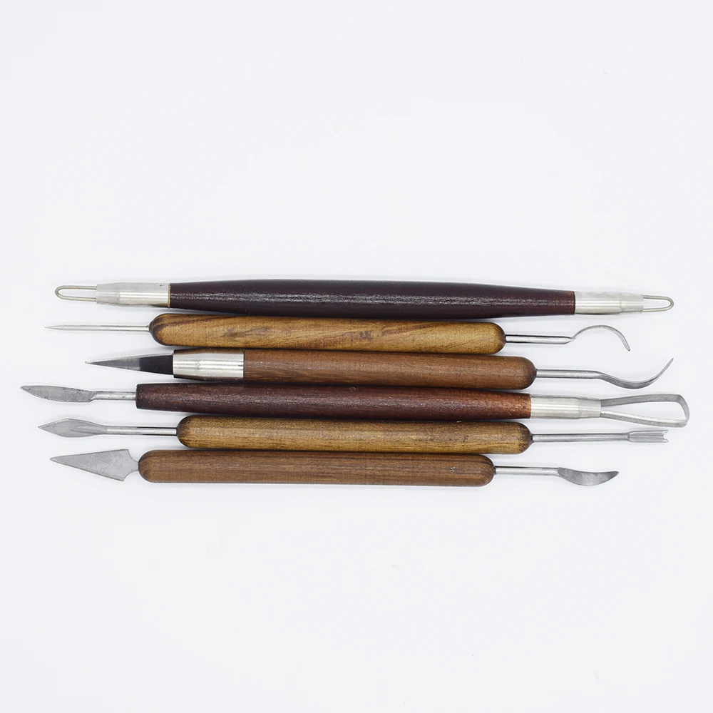

Top 6pcs/set Sharp Clay Sculpting Wax Carving Pottery Tools Shapers Wood Handle Pottery Clay Sculpture Carving tools for ceramic