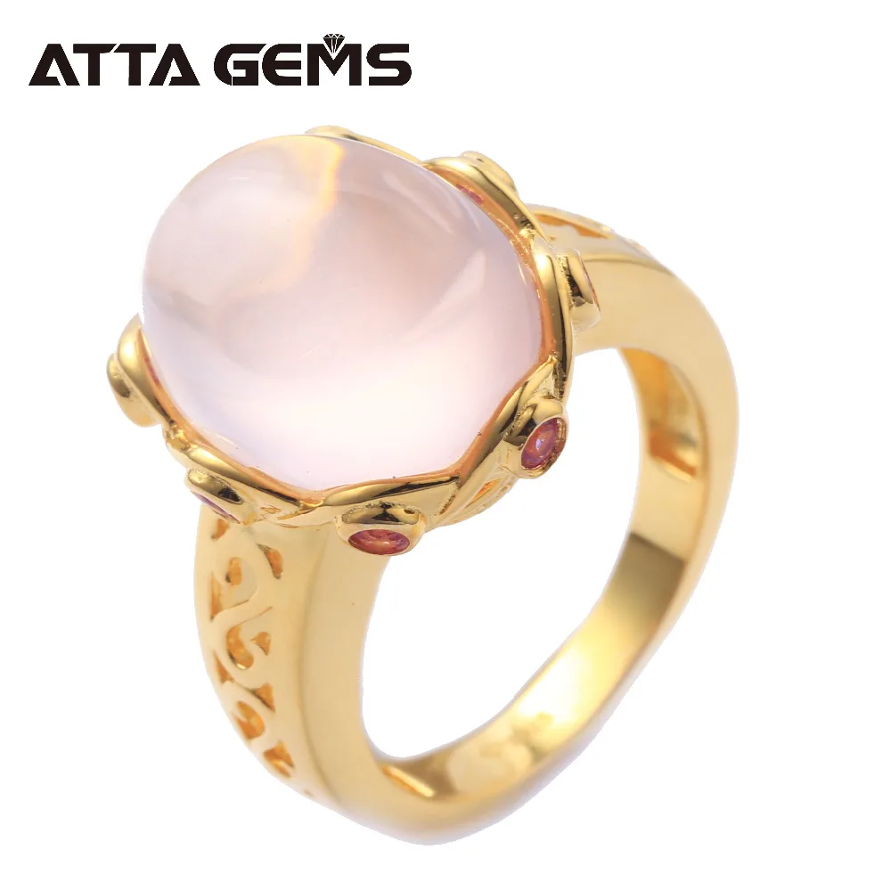 

Natural Rose Quarts Sterling Silver Rings for Women Yellow Gold Plated 8.6 Carats Natural Pink Crystal S925 Women's Wedding Ring
