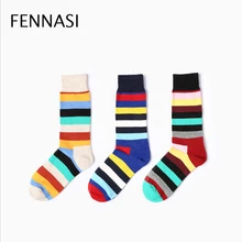 FENNASI/5 пар в комплекте, носки в полоску ярких цветов хлопковые мягкие удобные повседневные носки в полоску с рисунком для мальчиков и девочек