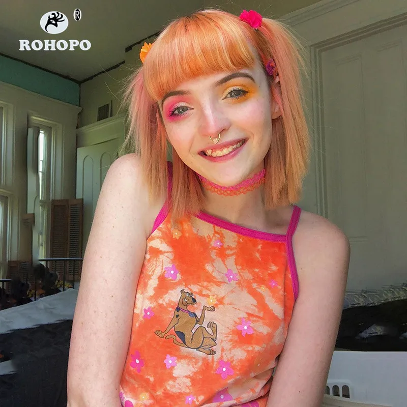 

ROHOPO Summer Cure Street Girl Tube Strap Crop Top Women Tie Dye Huntaway Dog Kawaii Harajuku Top Tank Woman Sexy Cotton Tops