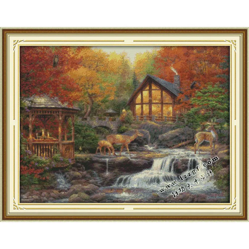 

Everlasting love Deer drinking near the stream Chinese cross stitch kits Ecological cotton stamped DIY new decorations for home