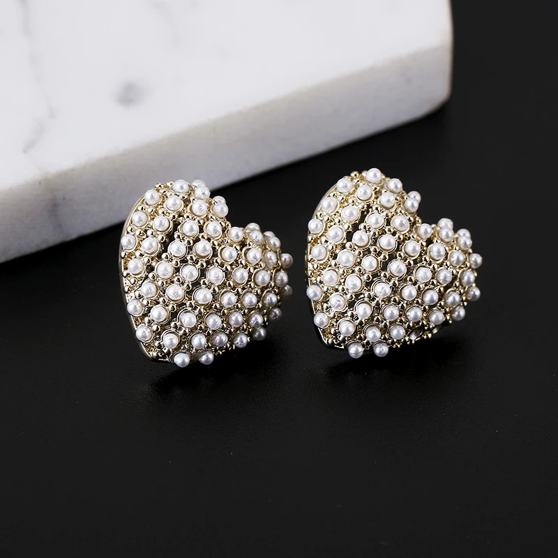 

Heart Shape Stud Earrings Mini Pearl Paved Rhodium Plated Korean Style Earrings XIUMEIYIZU Fashion Jewelry For Women Dress Up