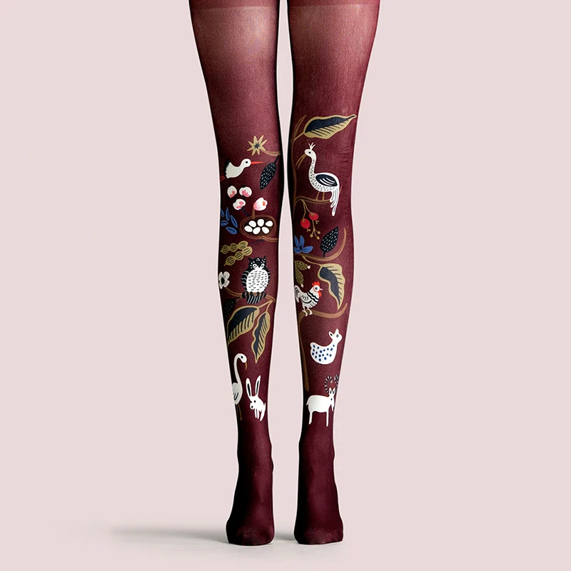 

High quality Silk stockings tights secret garden prints velvet pantyhose