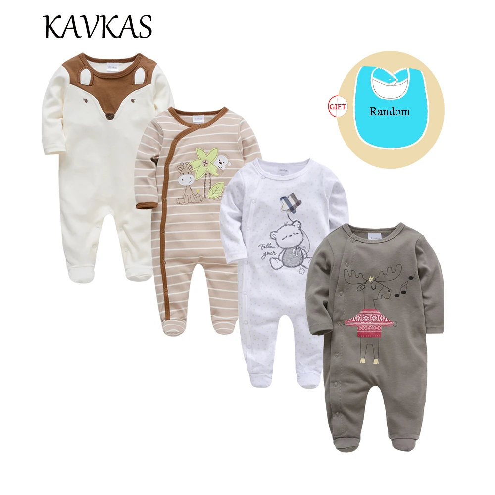 Kavkas 4 قطعة/الوحدة الطفل الملابس طويلة الأكمام س الرقبة Cottn طفل السروال القصير عيد الميلاد ارتداء roupa دي bebes الوليد الفتيات الفتيان الملابس