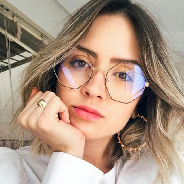 RFOLVE montura de gafas hexagonales de alta calidad gafas de aleación de moda para mujer montura de lentes ópticos UV400 para mujer RX22 _ - AliExpress