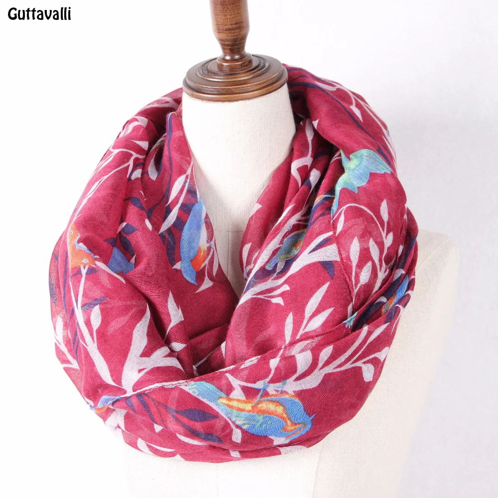 

Guttavalli Women Fresh Shine Animal Birds Ring Shawl Pure Lady Romantic Trees Loop Scarf Soft Girl Flower Charm Infinity Scarves