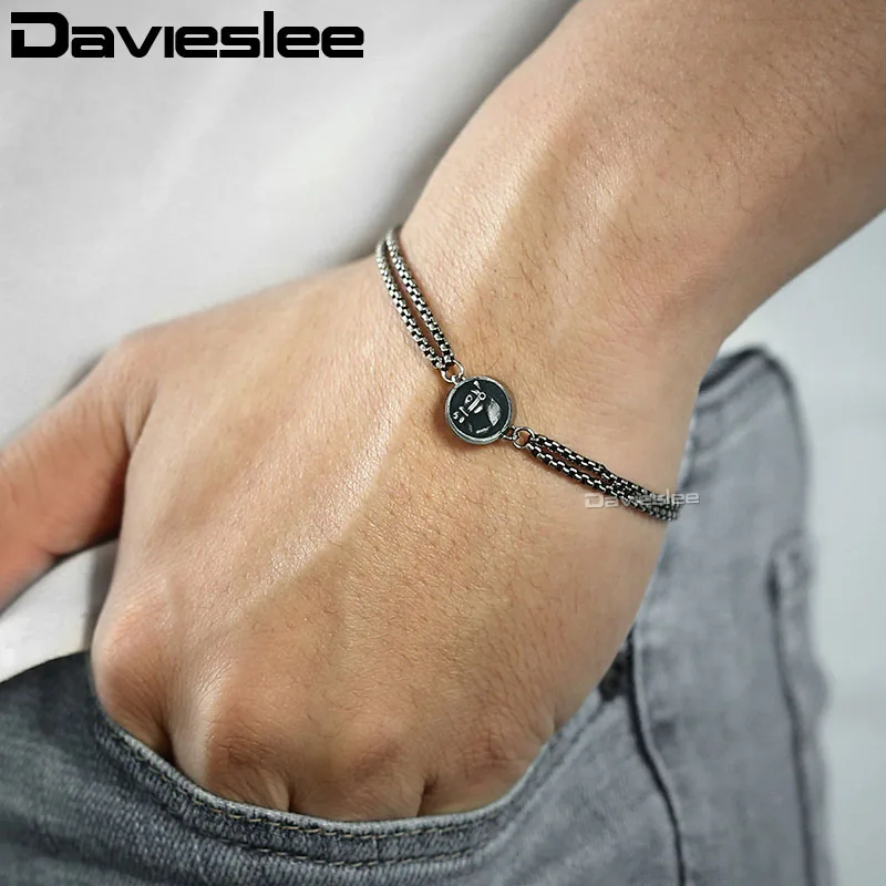 Davieslee крест браслет для мужчин 2 цепи Пряжка коробка звено нержавеющая сталь Gunmetal мужской s браслет модные ювелирные изделия подарок DBM02 - Окраска металла: DB18