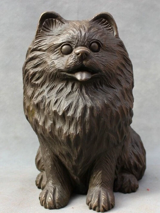 

10" Folk Chinese Pure Bronze Year Zodiac Lying Dog Statue Animals Sculpture