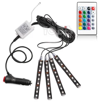 

by DHL or Fedex 100pcs hot sale Car RGB LED Strip Light Car Styling Decorative Atmosphere Lamps 5050-9 Car Interior Light