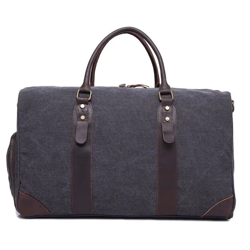 2018 Ретро стиль Холст сумка большая сумка Винтаж натуральной кожи Duffle дорожная сумка выходные сумка reisetasche