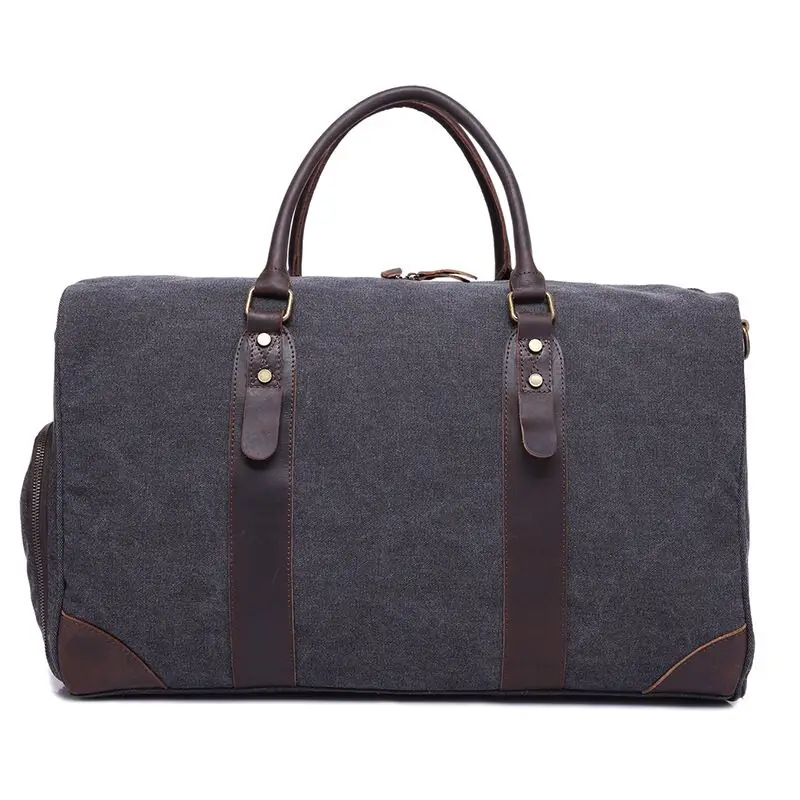 

2018 RETRO STYLE CANVAS TOTE BIG BAG VINTAGE COWHIDE LEATHER DUFFLE TRAVEL BAG WEEKEND BAG REISETASCHE