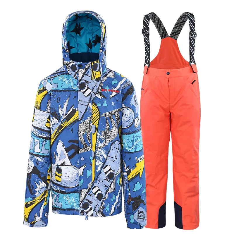 SEARIPE/детский лыжный костюм высокого качества; лыжная куртка для мальчиков; комплект со штанами; Водонепроницаемая Куртка для сноуборда; зимний детский лыжный костюм - Цвет: collocation 7