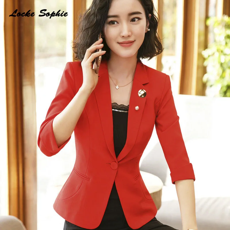 1pcs Women's Blazers coats 2019 Summer cotton blend Splicing Small Suits jackets ladies Skinny Office Blazers Suits coats Girls